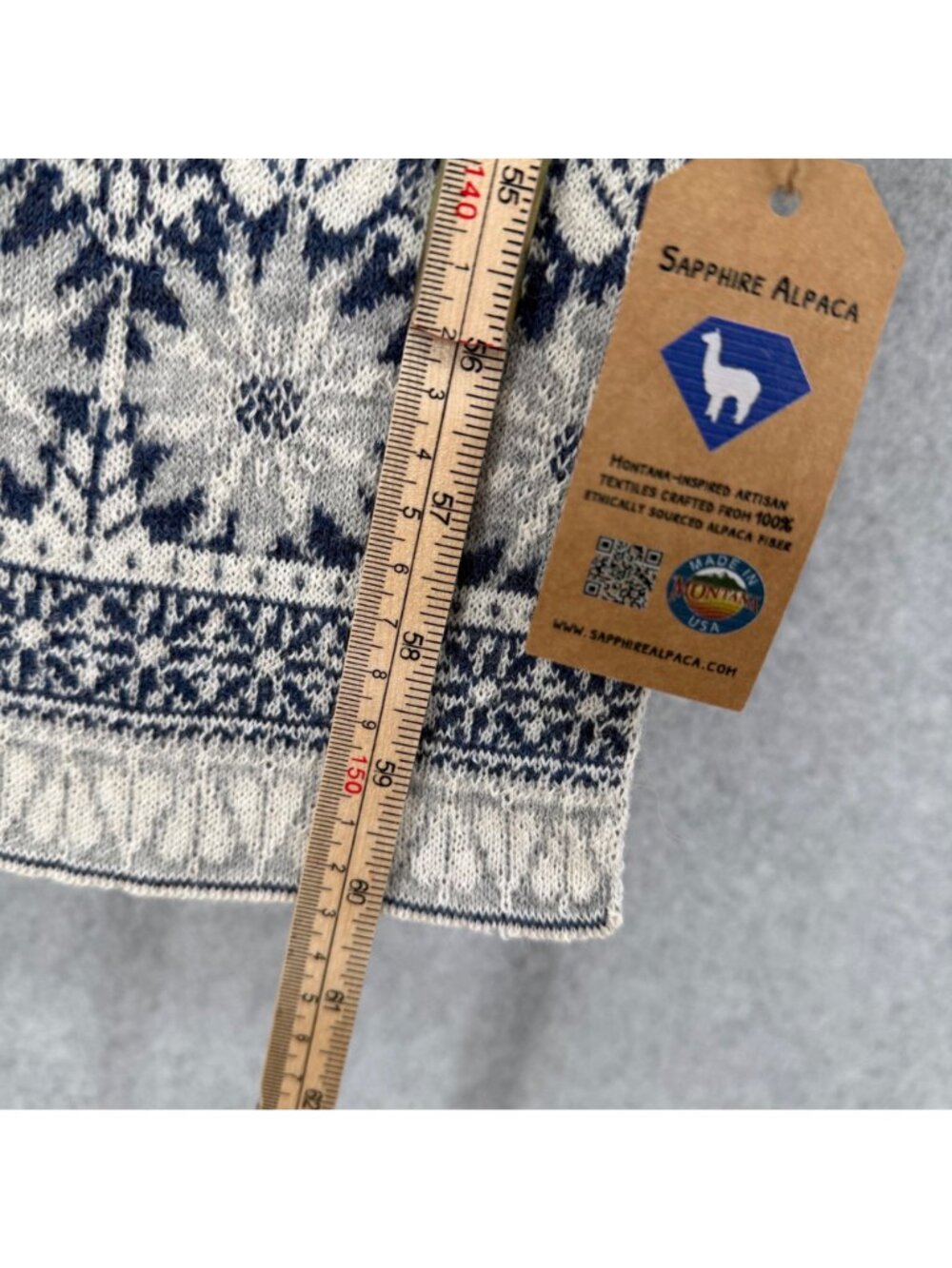 Sapphire Alpaca Scarf Arrowleaf Balsamroot Fair Isle Knit Made n Montana USA NEW - Picture 8 of 9